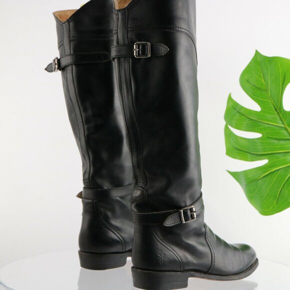 Frye Womens Dorado Riding Boot Size 6 Tall Black Leather Buckle Strap Moto Biker - Picture 5 of 12